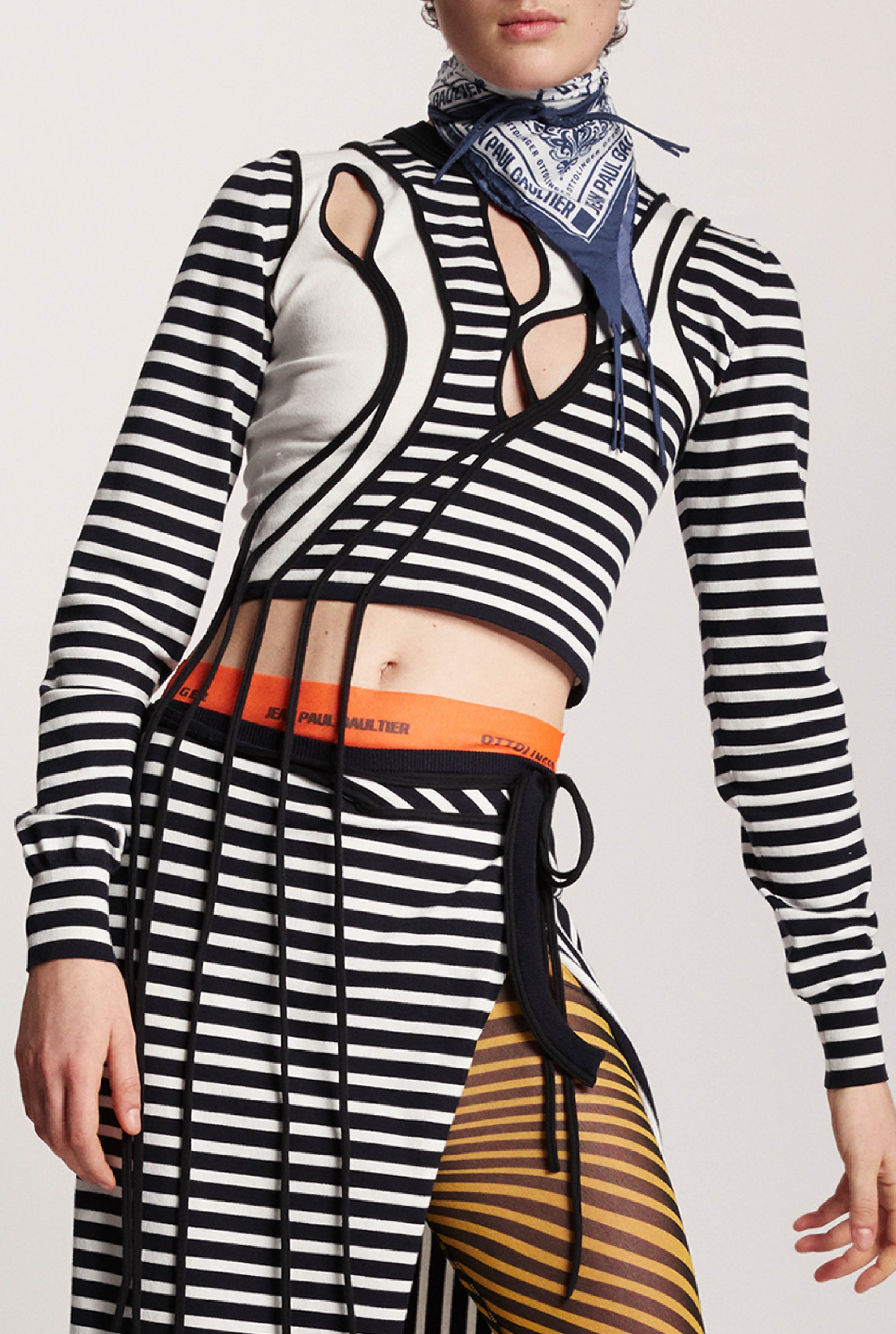 Les Marins striped split skirt - White & Navy