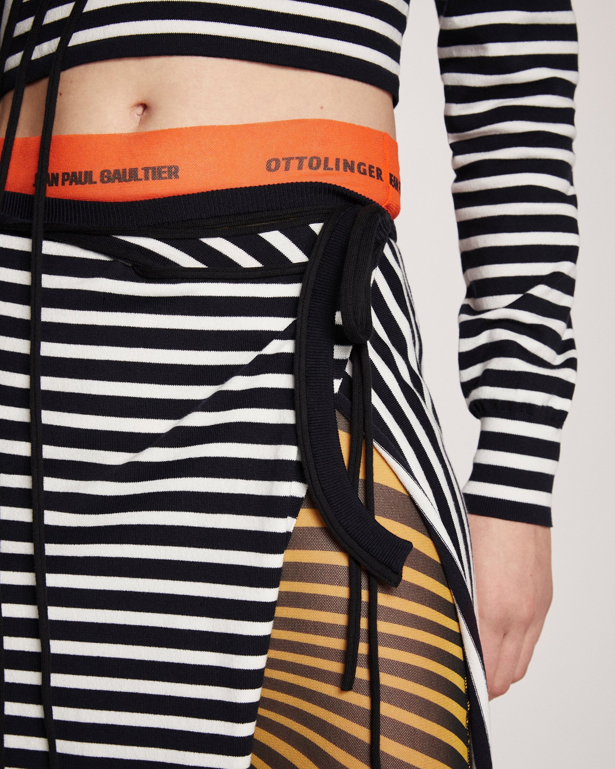 Les Marins striped split skirt - White & Navy