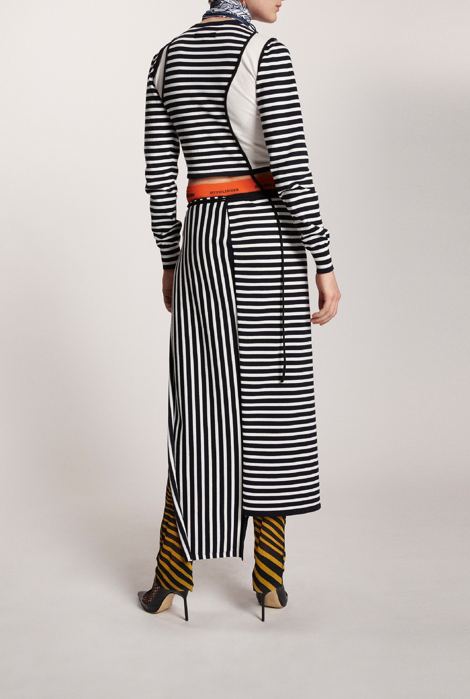 Les Marins striped split skirt - White & Navy