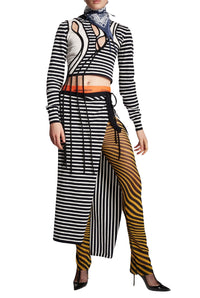 Les Marins striped split skirt - White & Navy