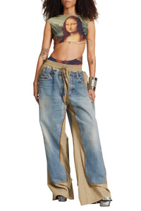 Pantalon à taille élastiquée en laine - Beige & Blue