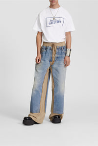 Pantalon à taille élastiquée en laine - Beige & Blue