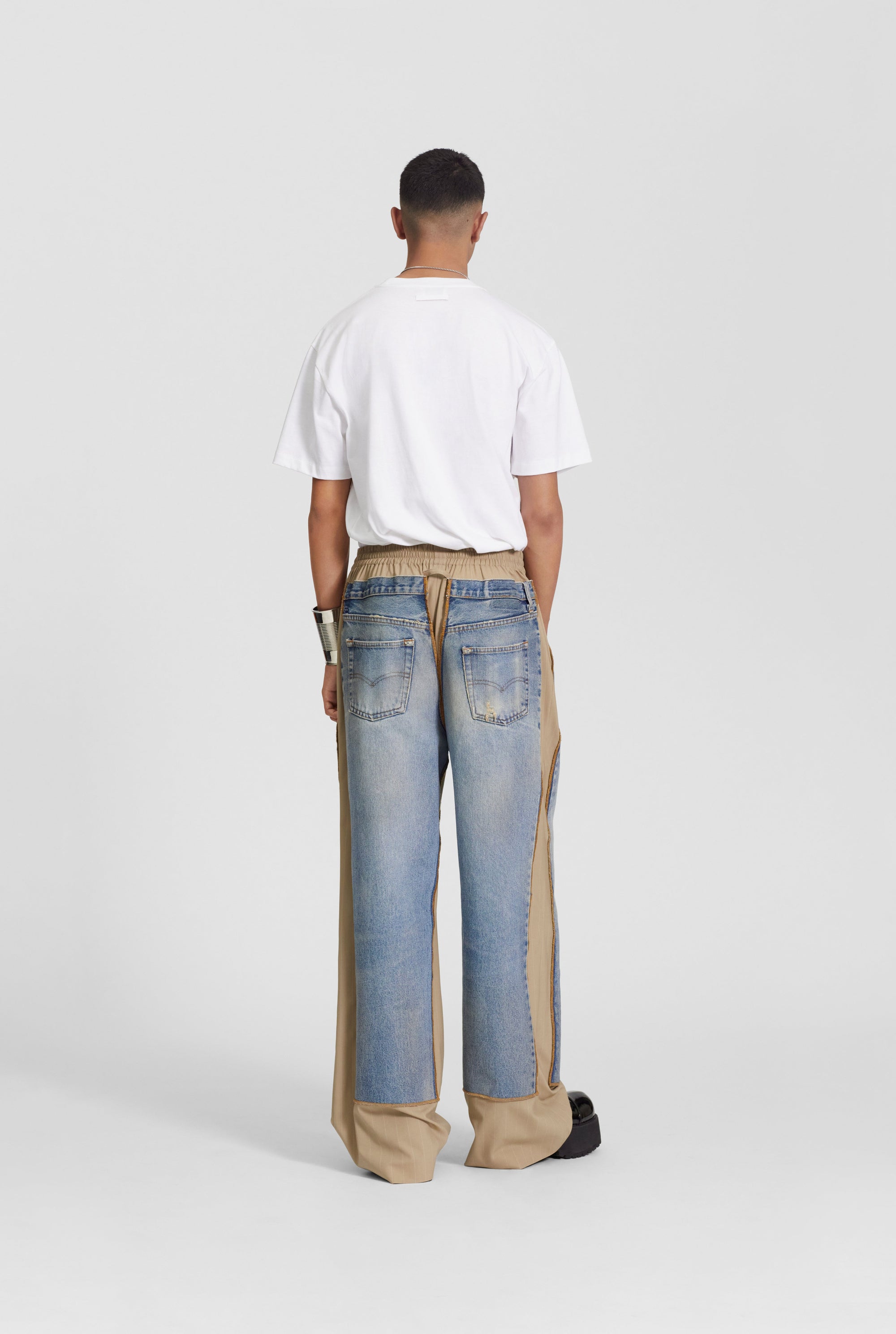 Pantalon à taille élastiquée en laine - Beige & Blue