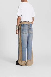 Pantalon à taille élastiquée en laine - Beige & Blue