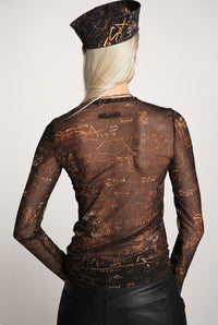 T-shirt Les Marins en tulle - Black & Brown & Ecru