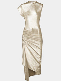 Gold drapé pression dress in lurex