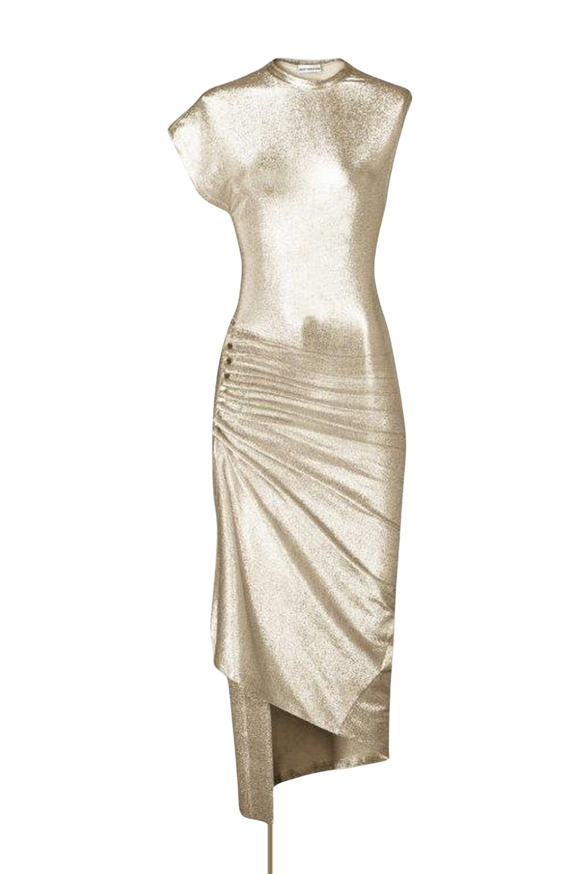Gold drapé pression dress in lurex