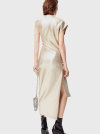 Gold drapé pression dress in lurex