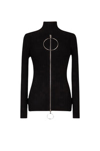 Pull côtelé à fermeture éclair ronde - Black