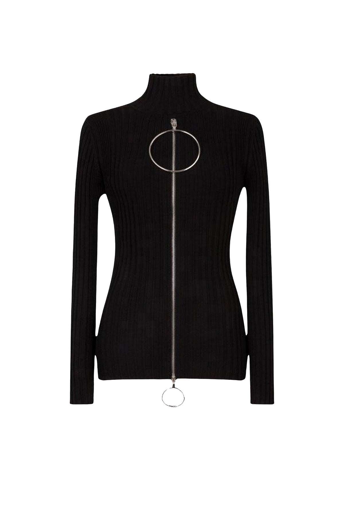 Pull côtelé à fermeture éclair ronde - Black