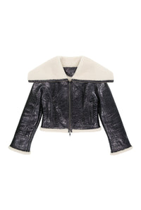 Veste bombardier Cyber en cuir - Black & Écru