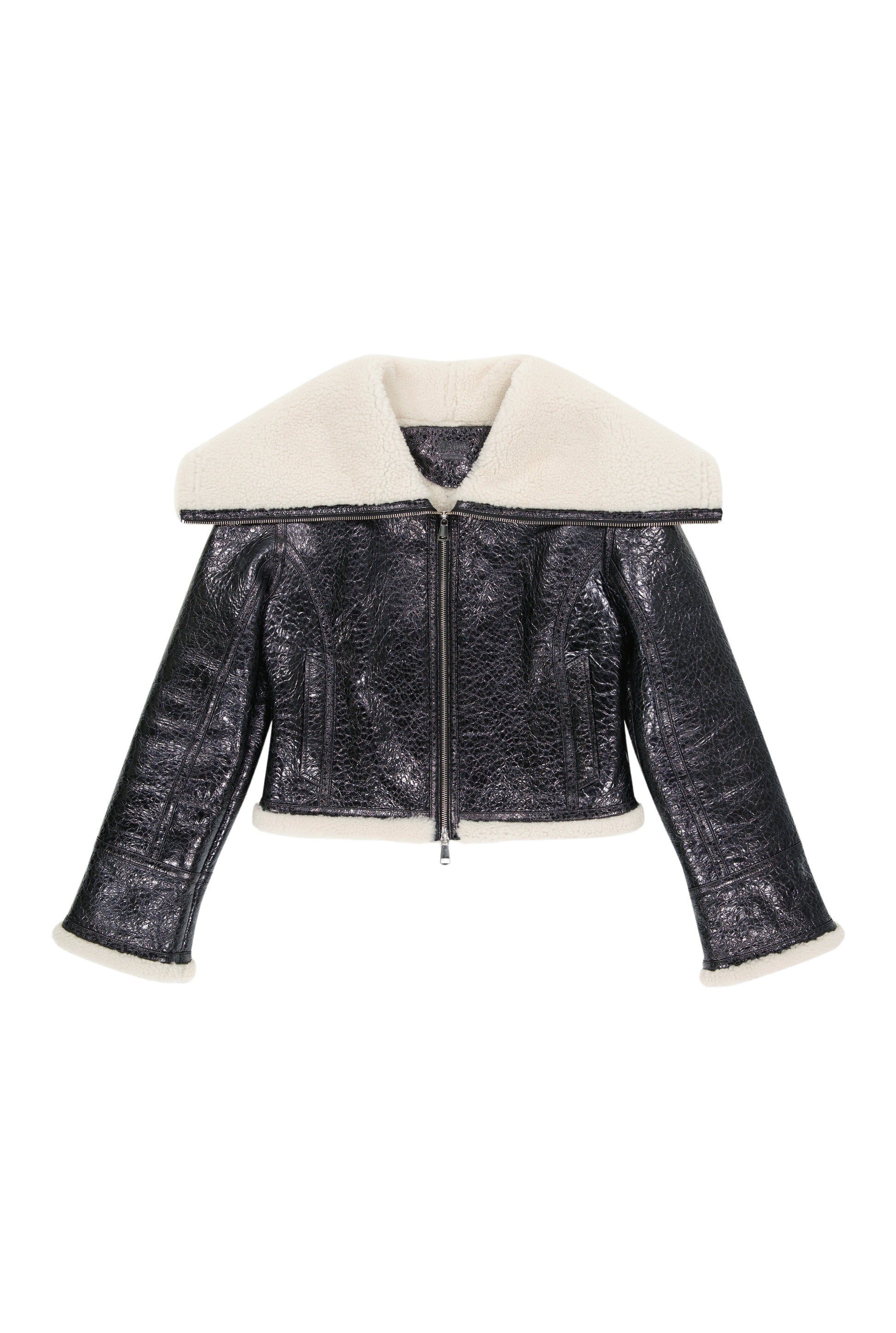 Veste bombardier Cyber en cuir - Black & Écru