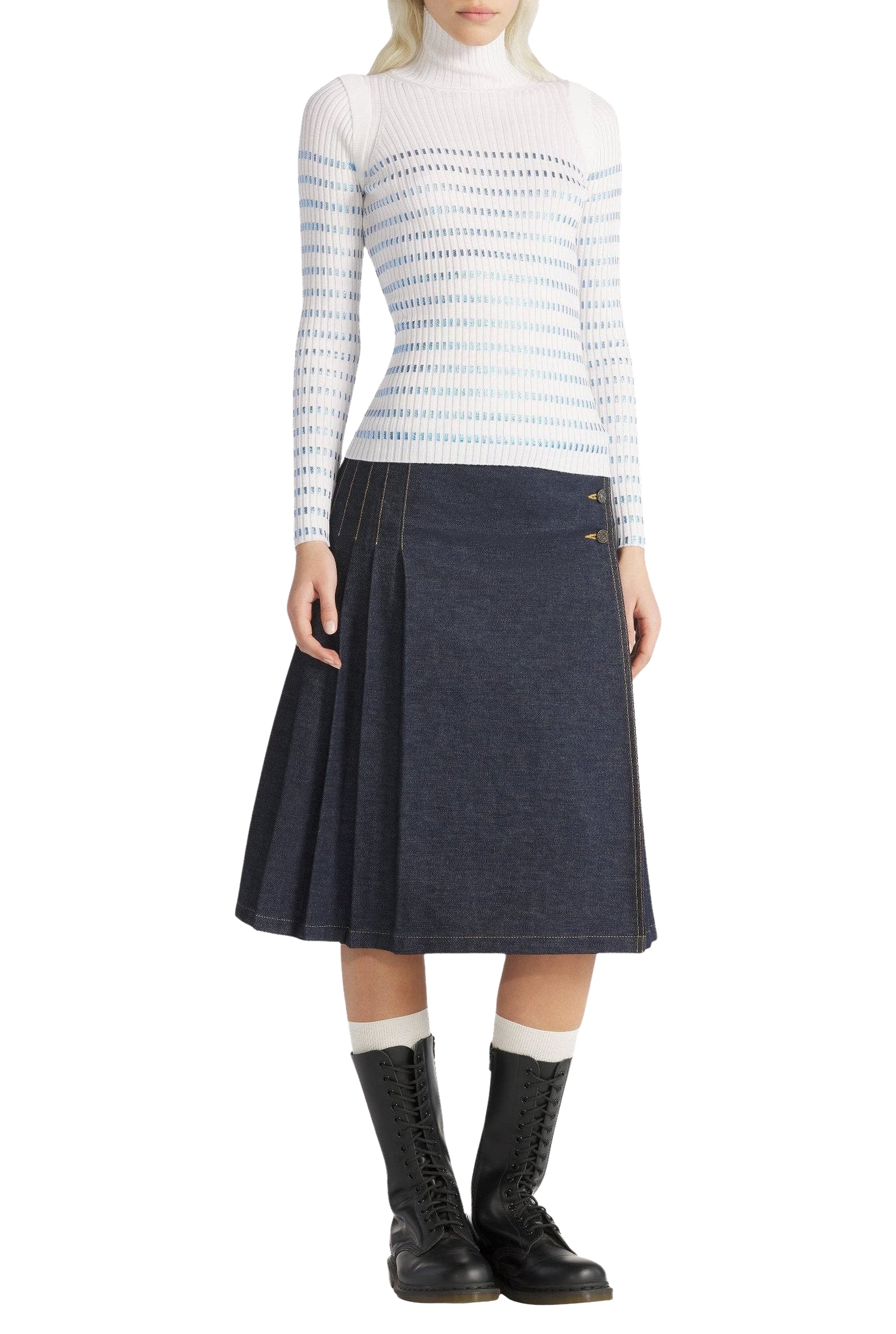 Pull Cyber marinière en laine - White & Navy