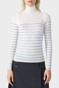 Pull Cyber marinière en laine - White & Navy