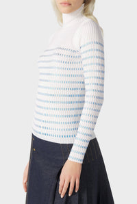 Pull Cyber marinière en laine - White & Navy
