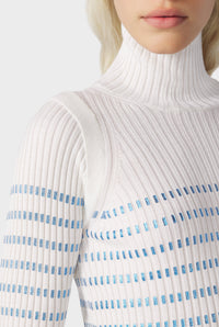 Pull Cyber marinière en laine - White & Navy