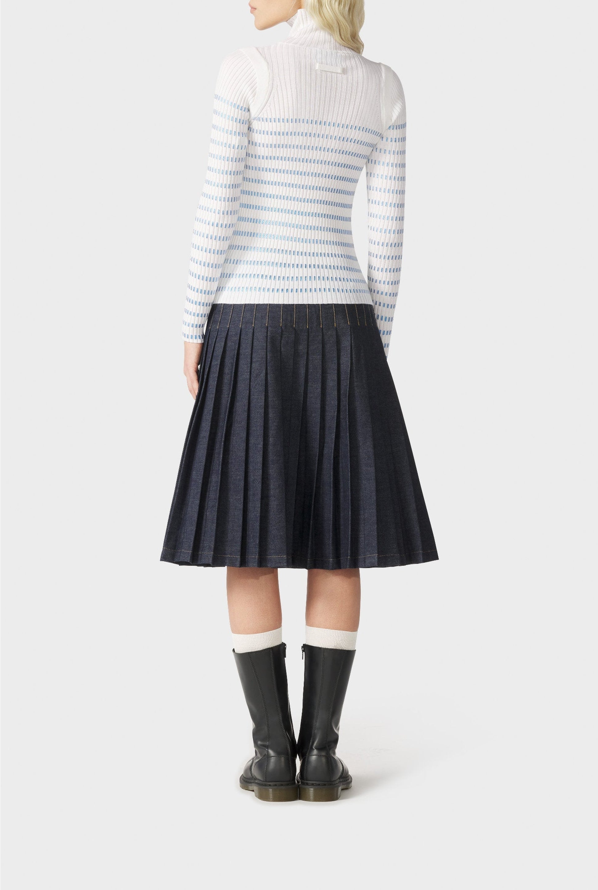 Pull Cyber marinière en laine - White & Navy