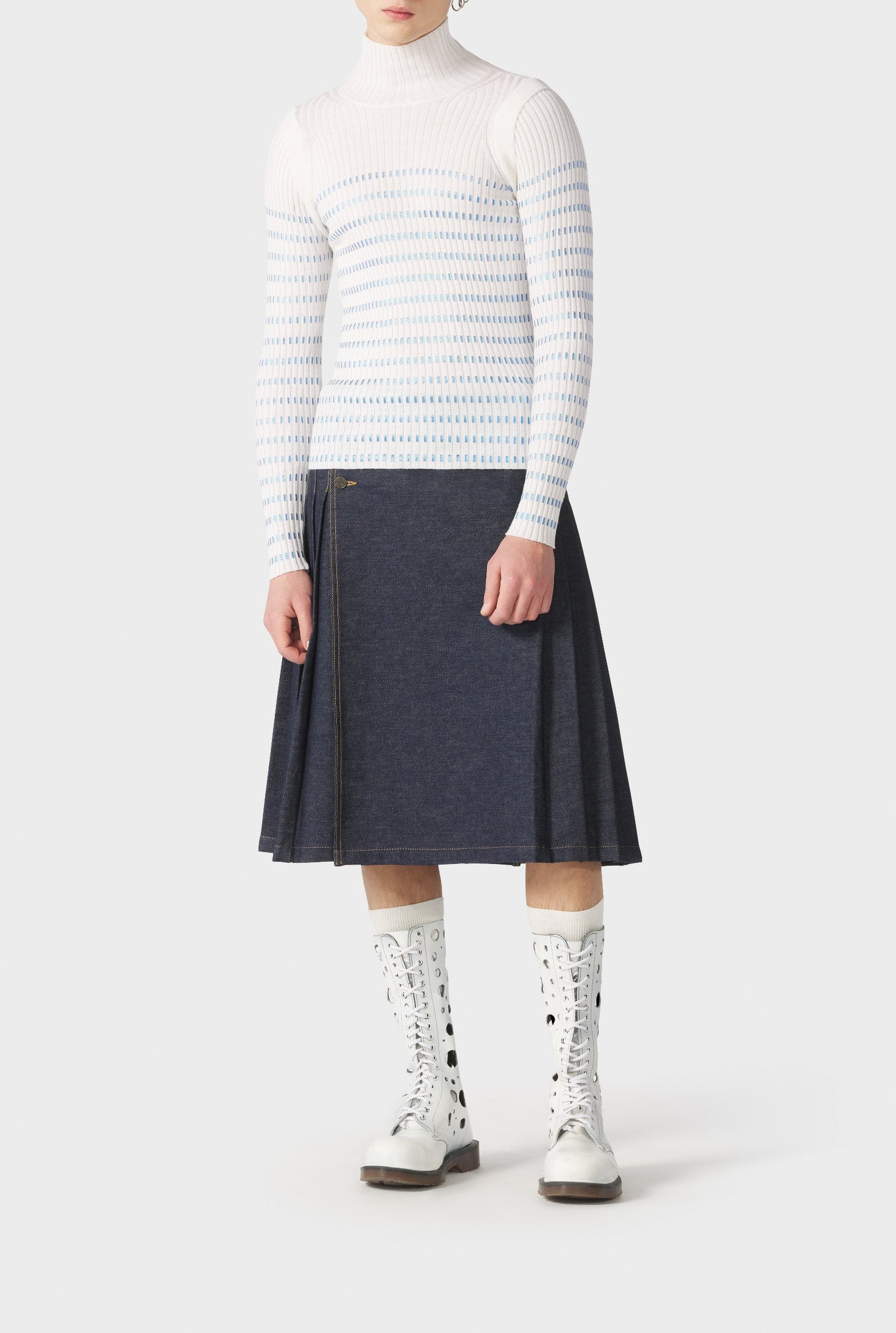Pull Cyber marinière en laine - White & Navy