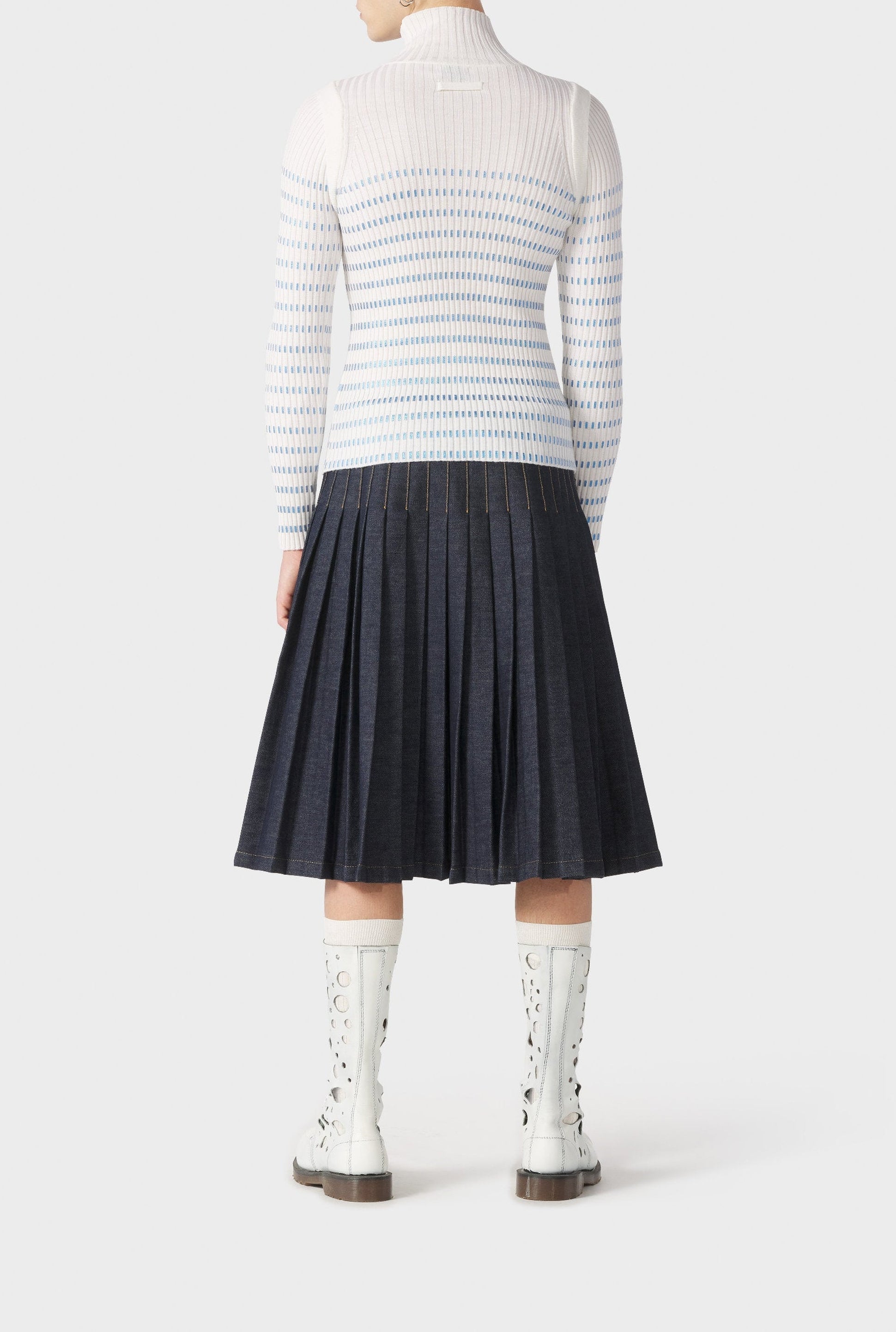 Pull Cyber marinière en laine - White & Navy