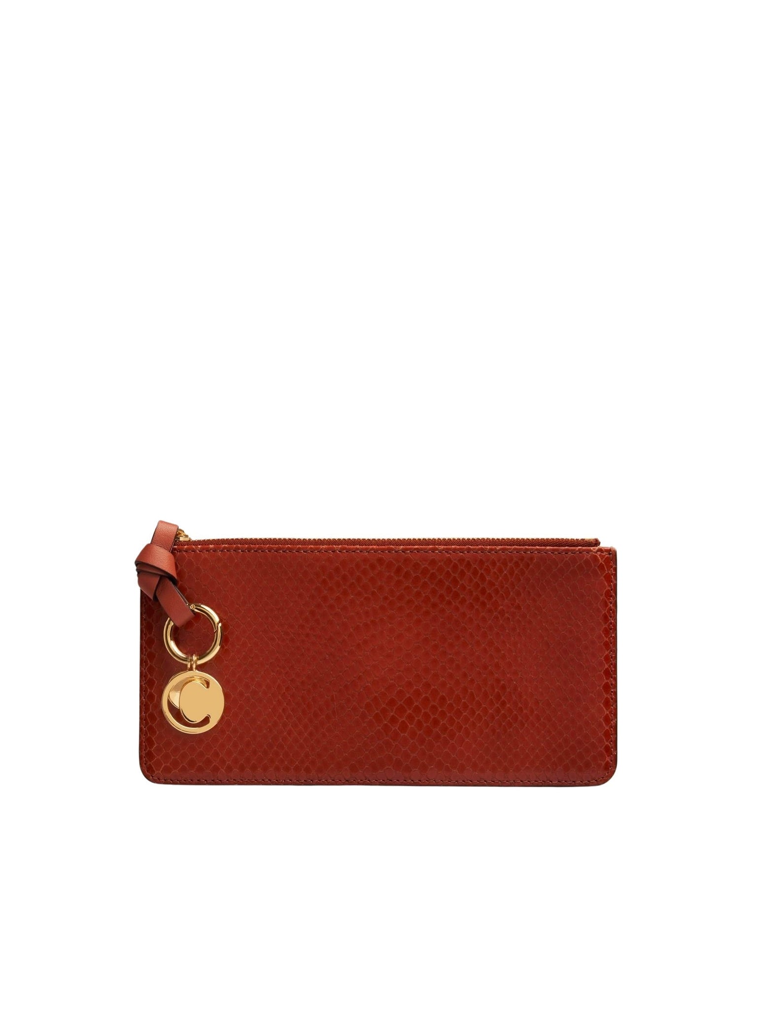Portefeuille plat zippé Alphabet en cuir - Chestnut Brown
