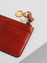 Portefeuille plat zippé Alphabet en cuir - Chestnut Brown