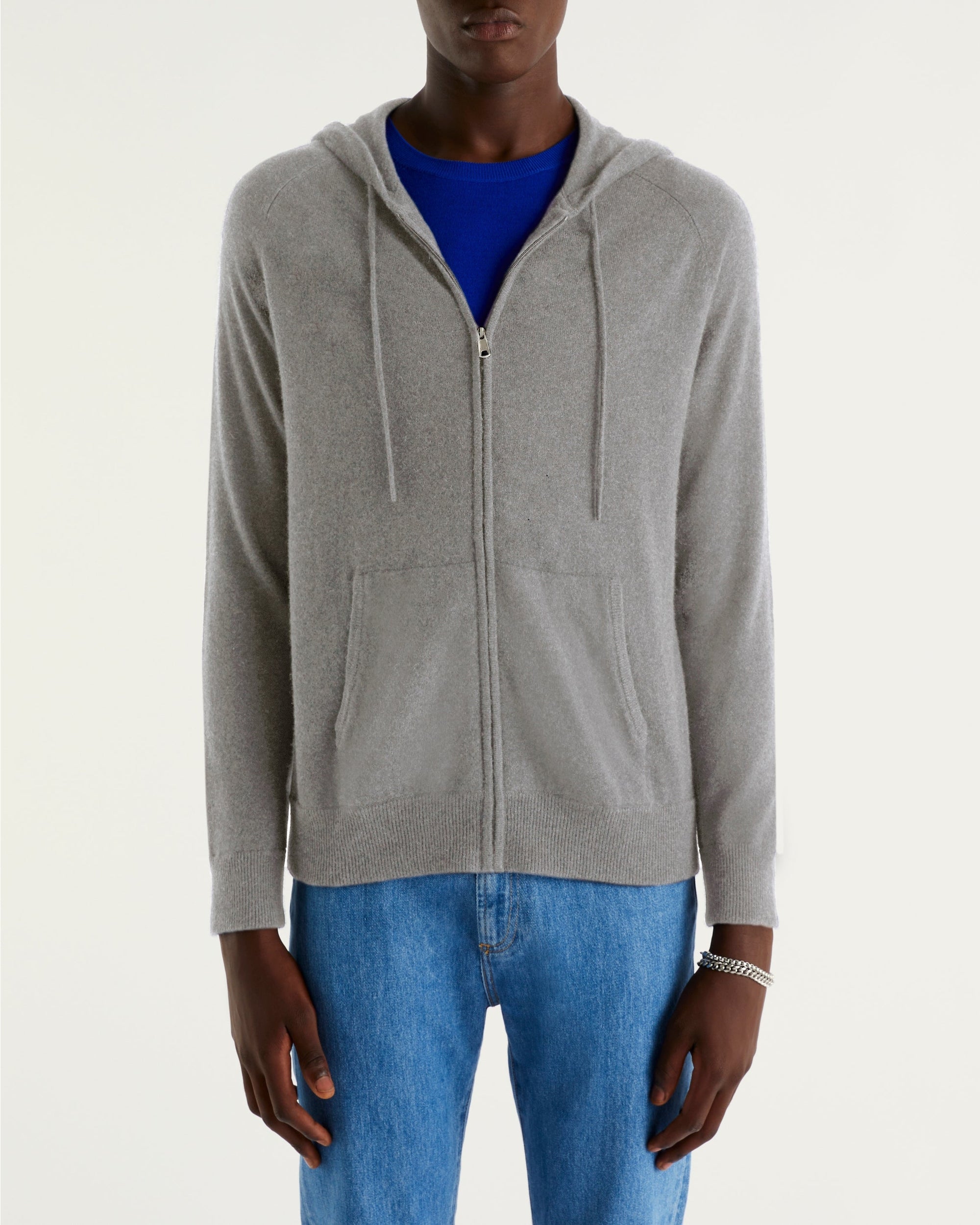 Pull à capuche zippé basique en cachemire - Gris Chiné Foncé