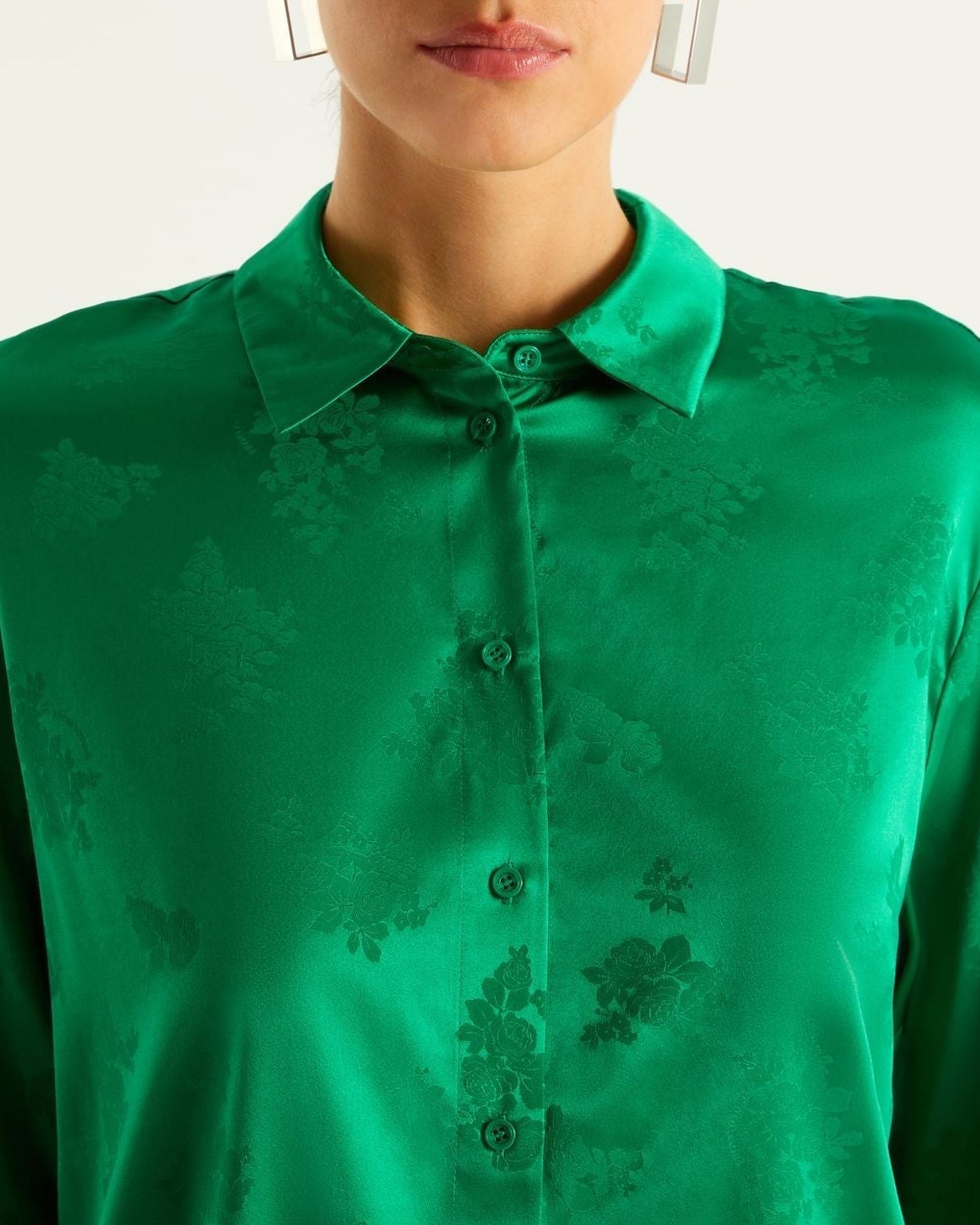 Chemise Suzanna en soie - Green Jacquard