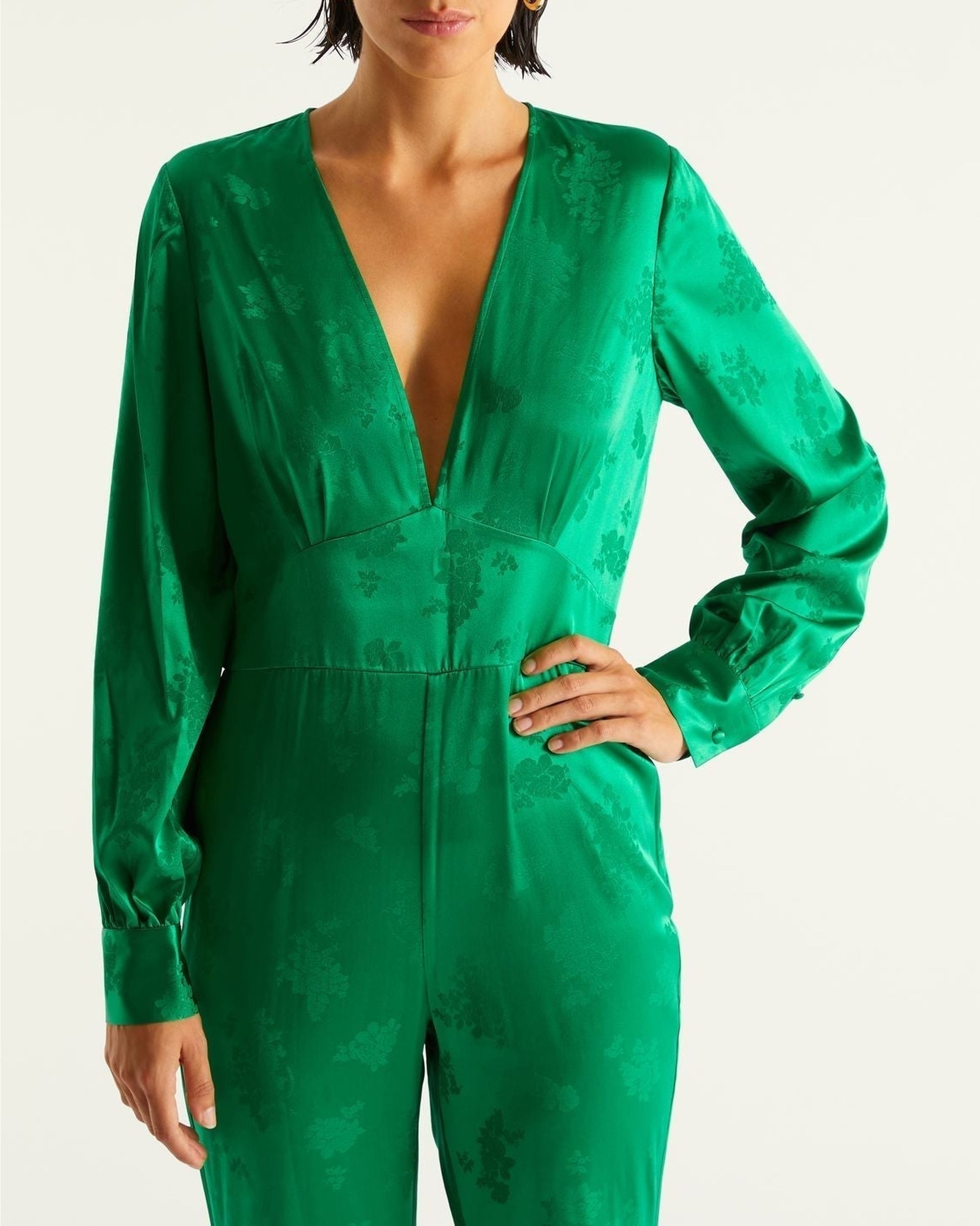Combinaison Abie en soie - Vert Jacquard