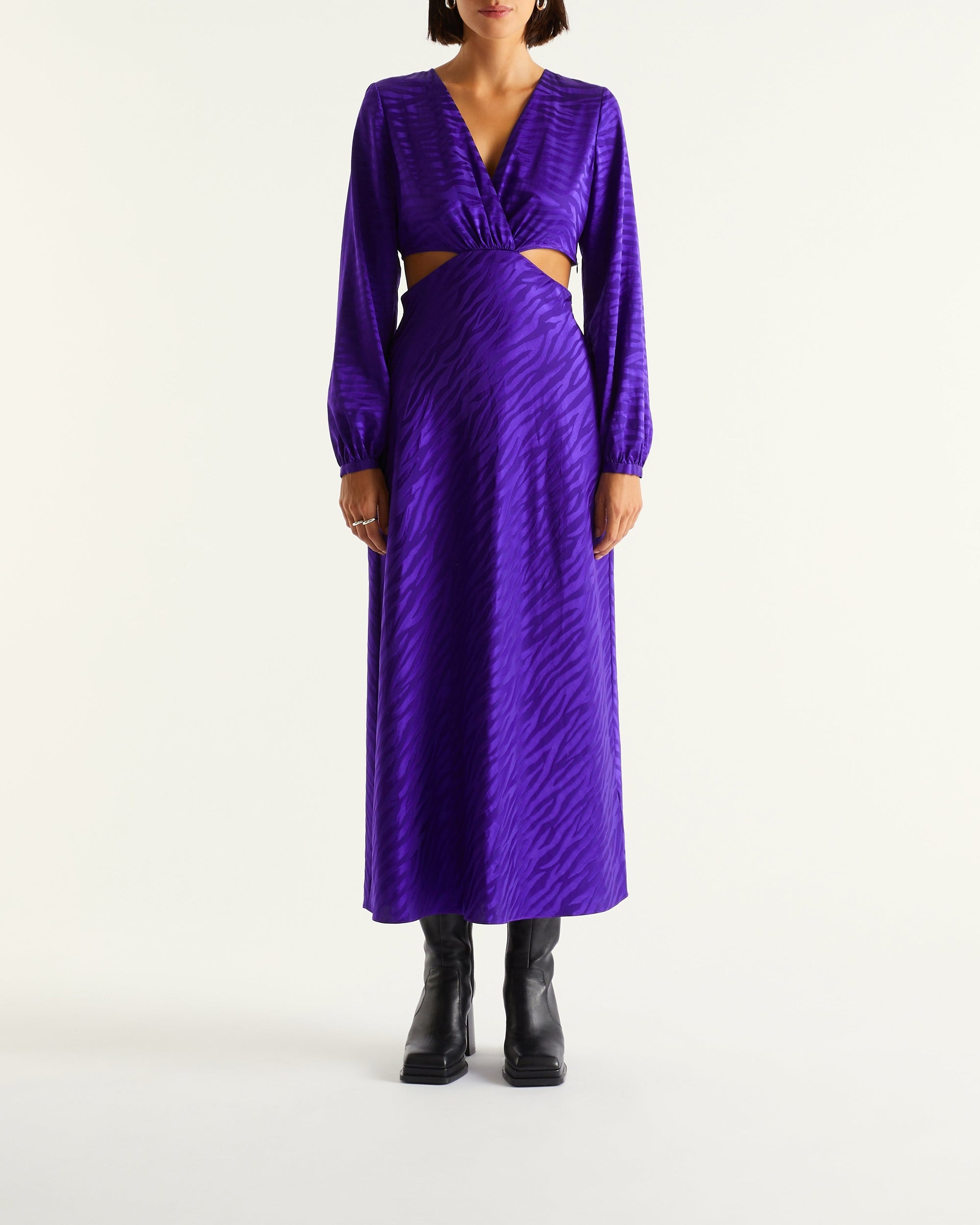 Robe longue Alma en soie - Purple Jacquard