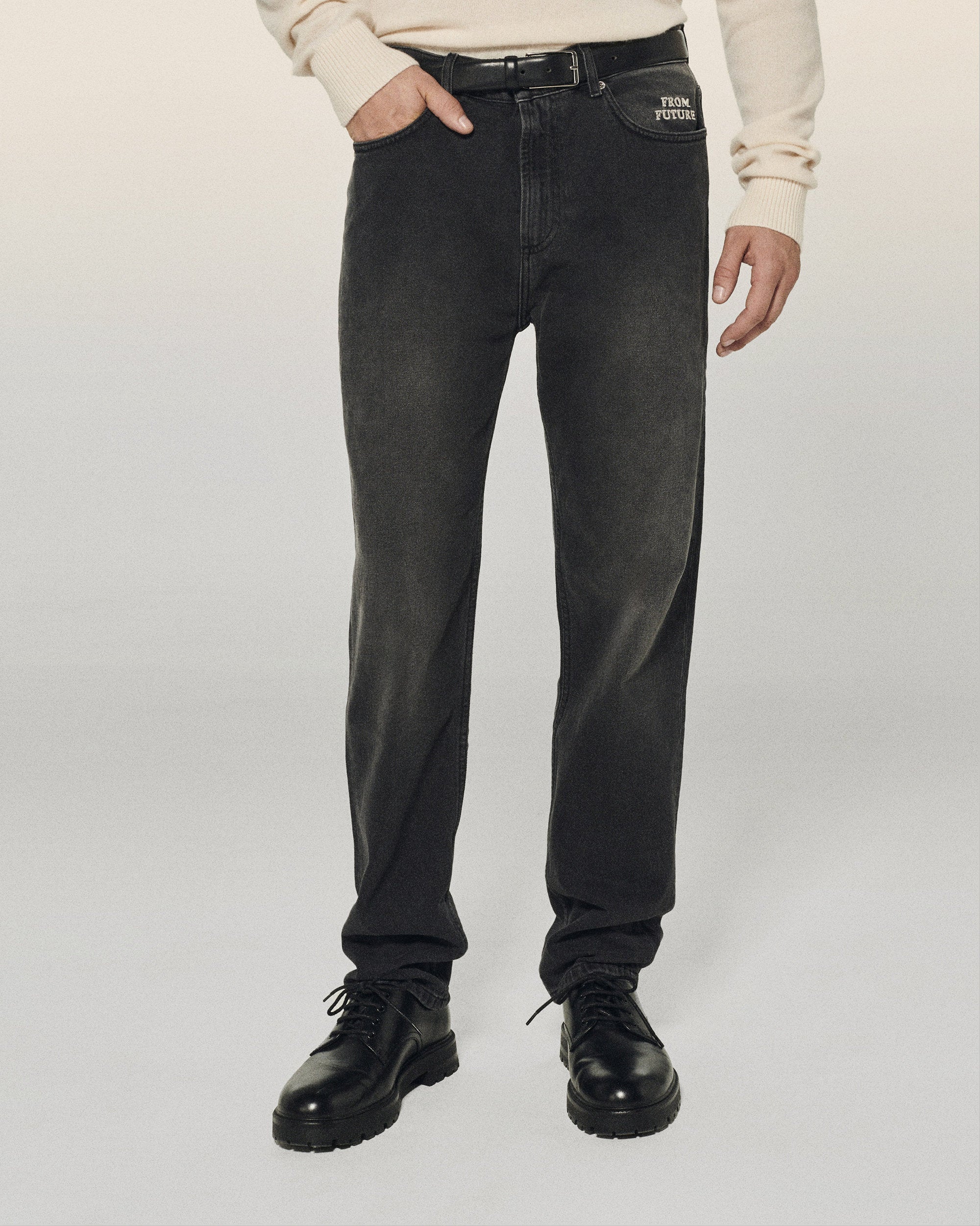 Pantalon coupe droite Joey en denim - Washed Black