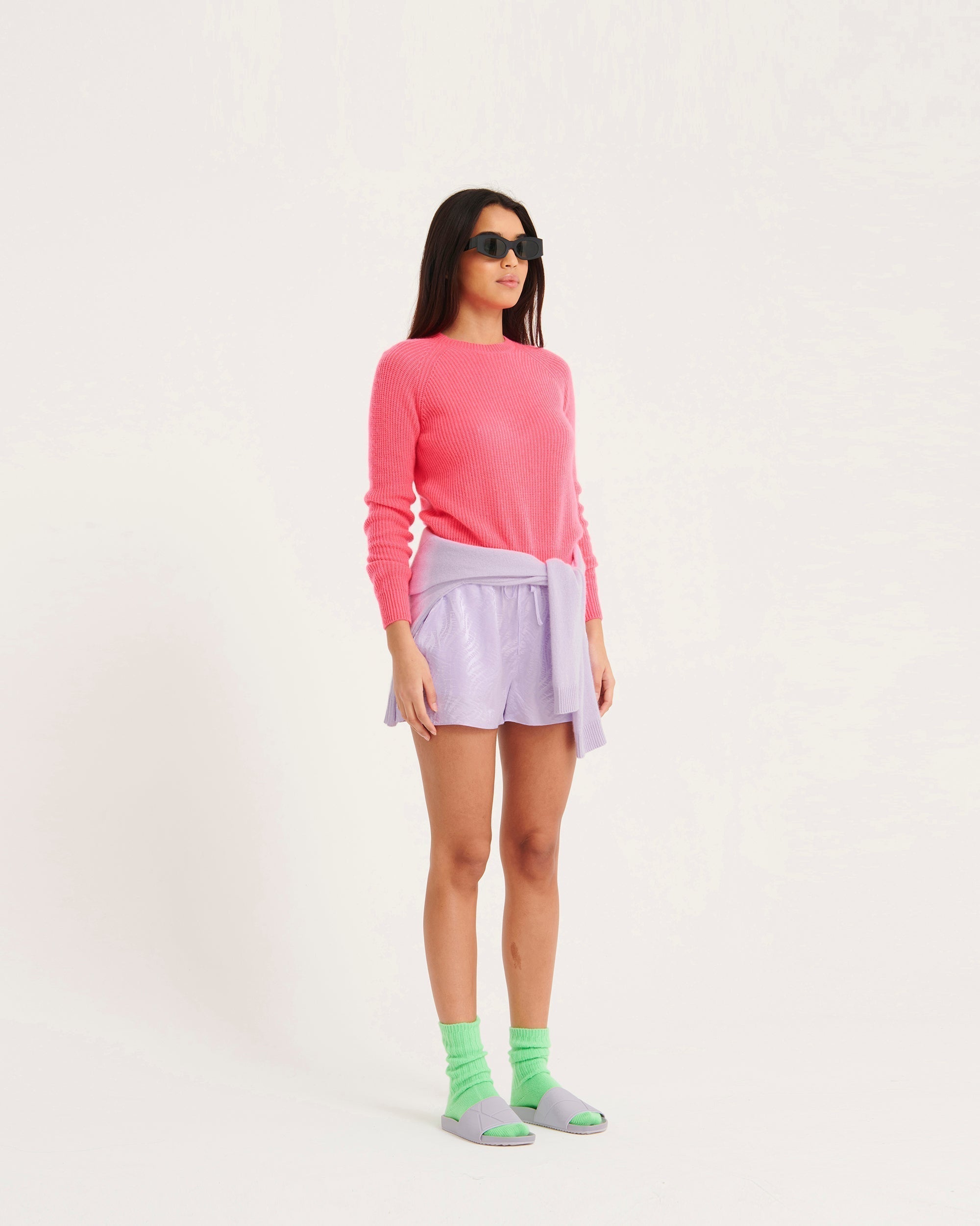 Col Rond Maille Perlée Court Light  - Jaune Fluo