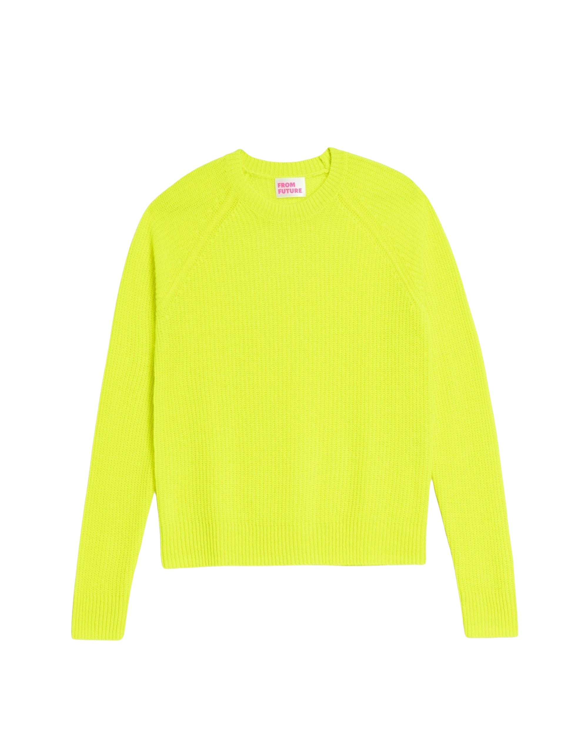 Pull à col rond court maille perlée en cachemire - Jaune Fluo