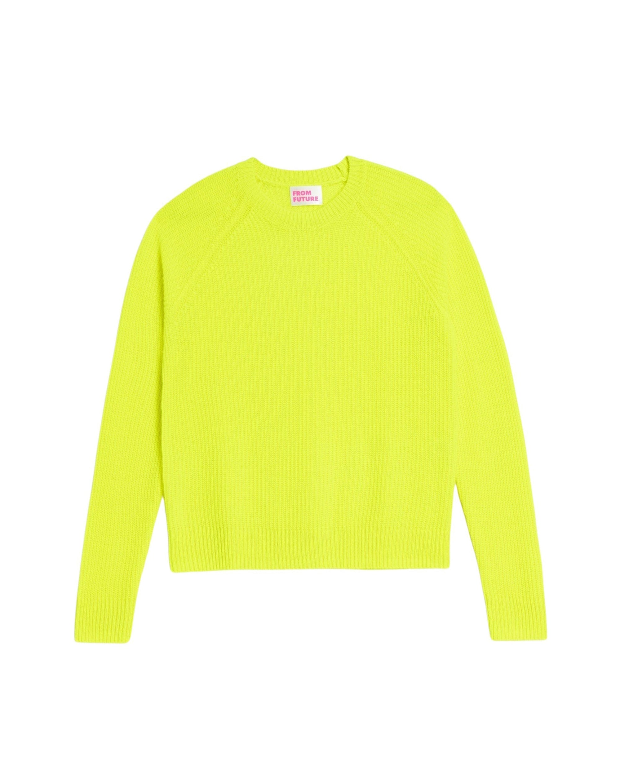 Col Rond Maille Perlée Court Light  - Jaune Fluo