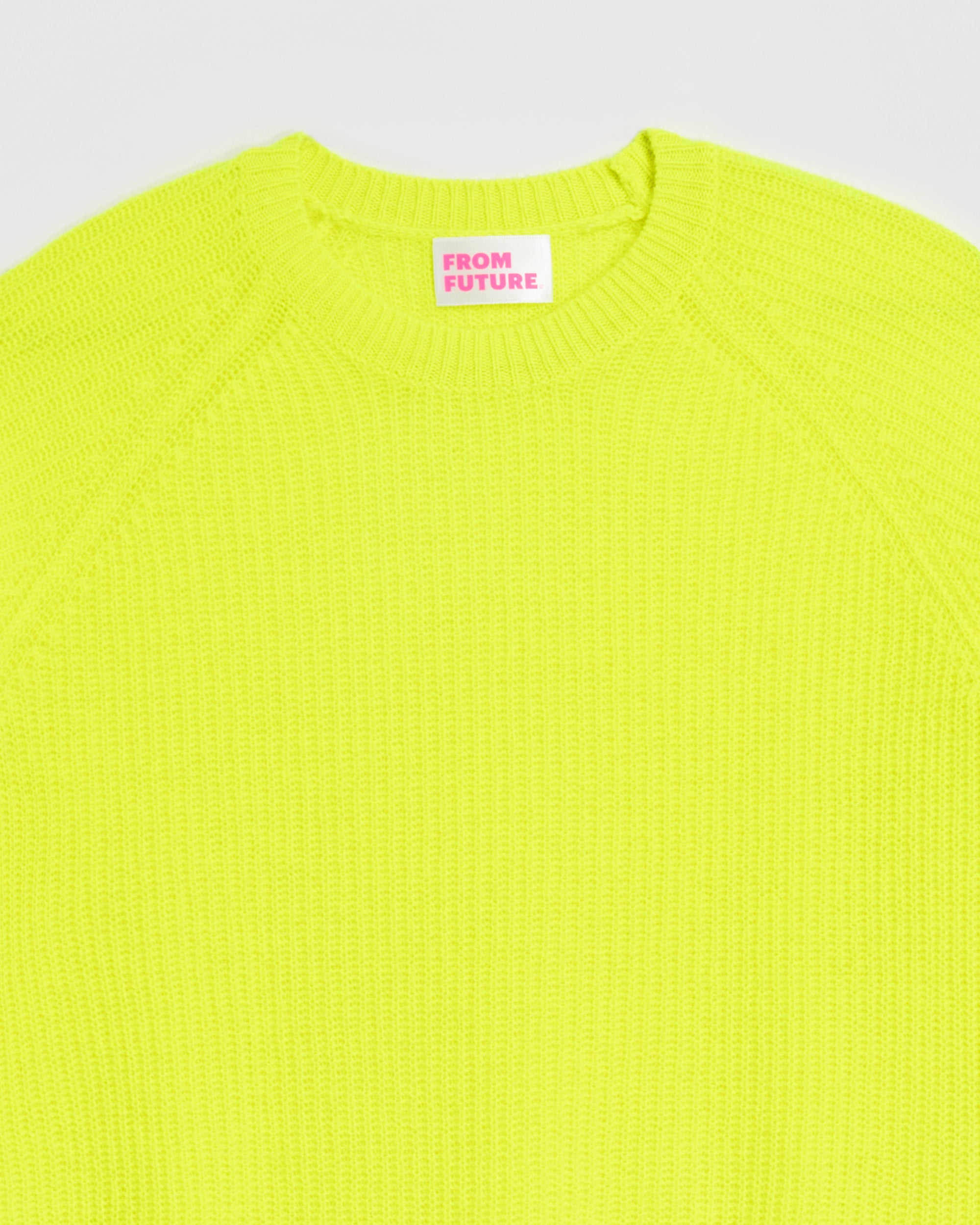 JAUNE FLUO / NEW / QTY : 1 / Col Rond Maille Perlée Court Light - Jaune Fluo