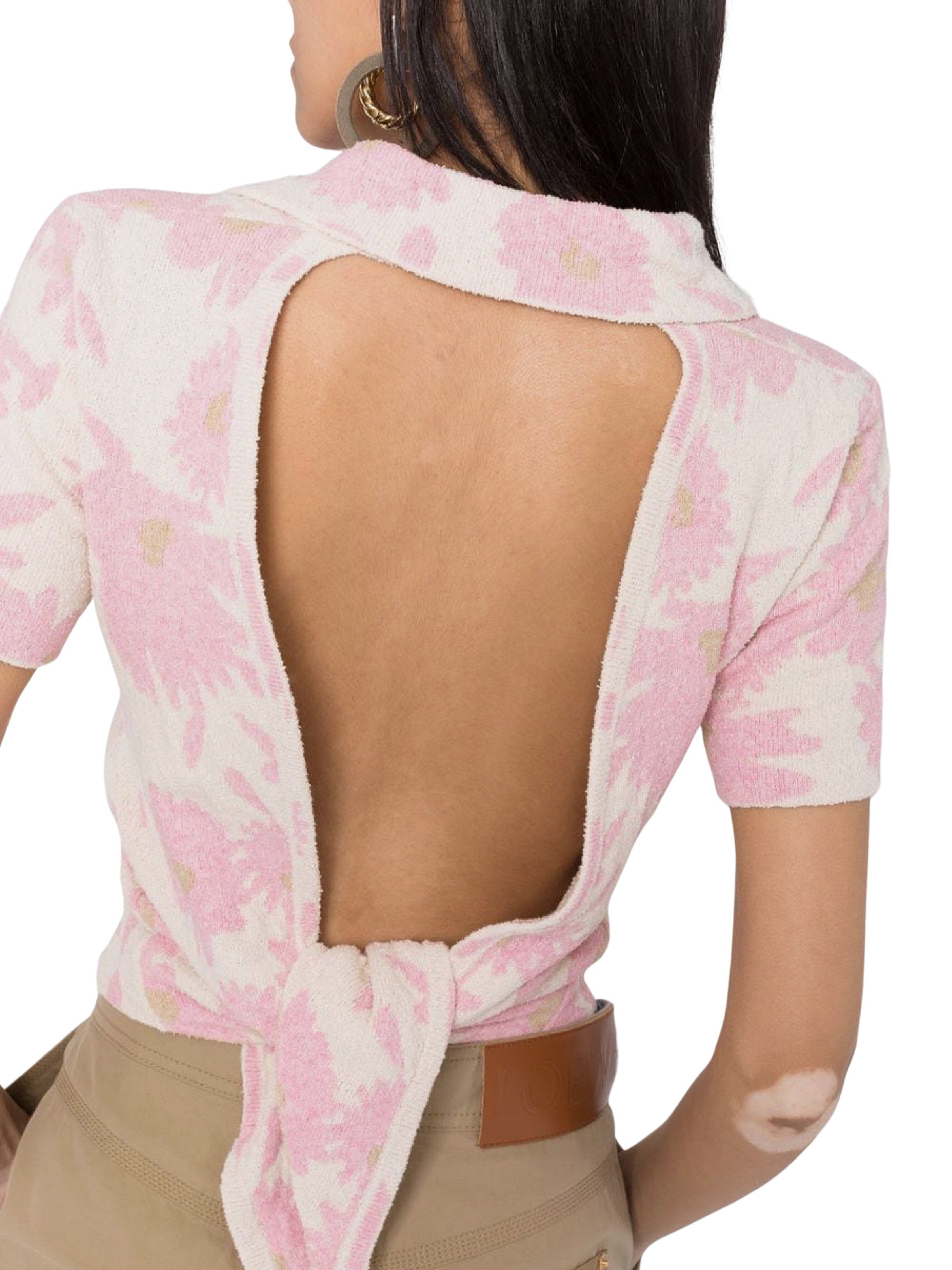 T-shirt court Bagnu dos nu - Jacquard Pink