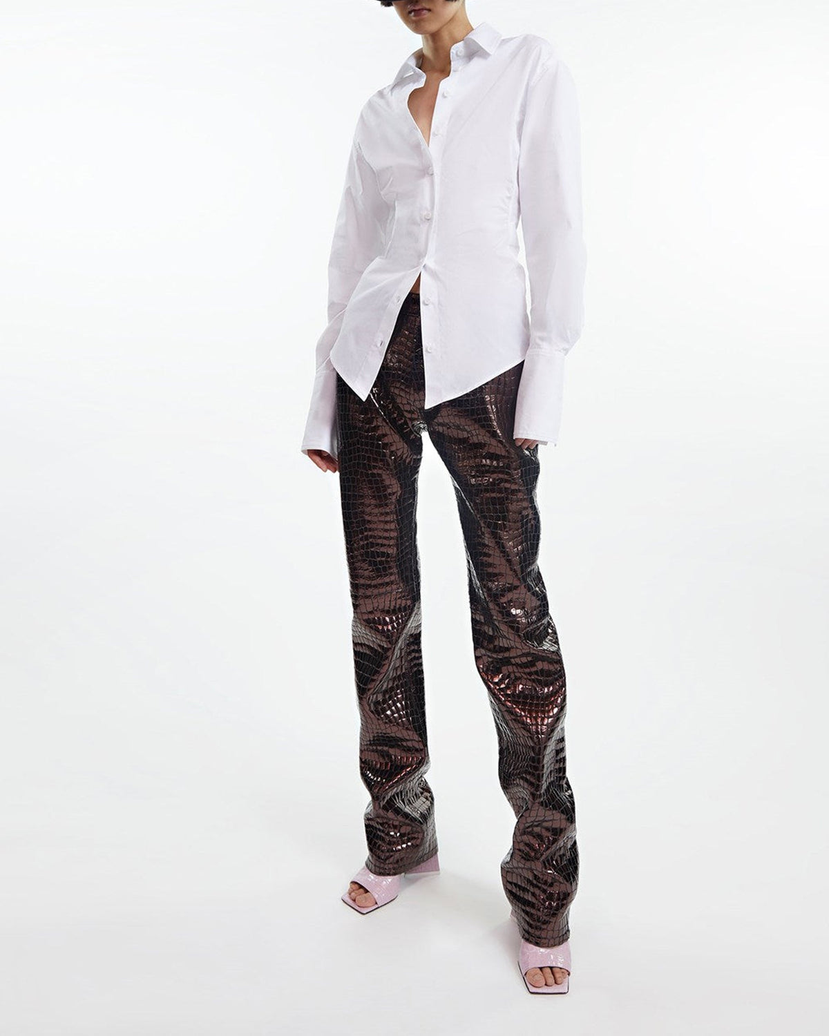Pantalon boyfriend en cuir laminé - Bronze