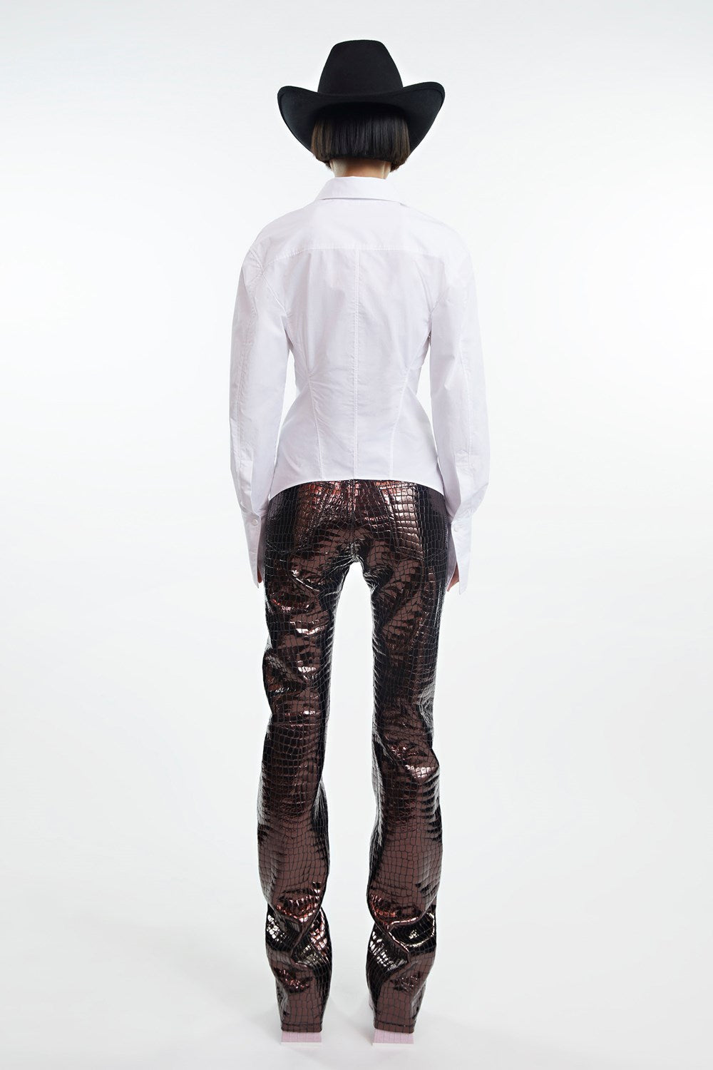 Pantalon boyfriend en cuir laminé - Bronze