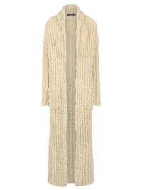 Shawl-collared cardigan in flamed wool - Classic Cream