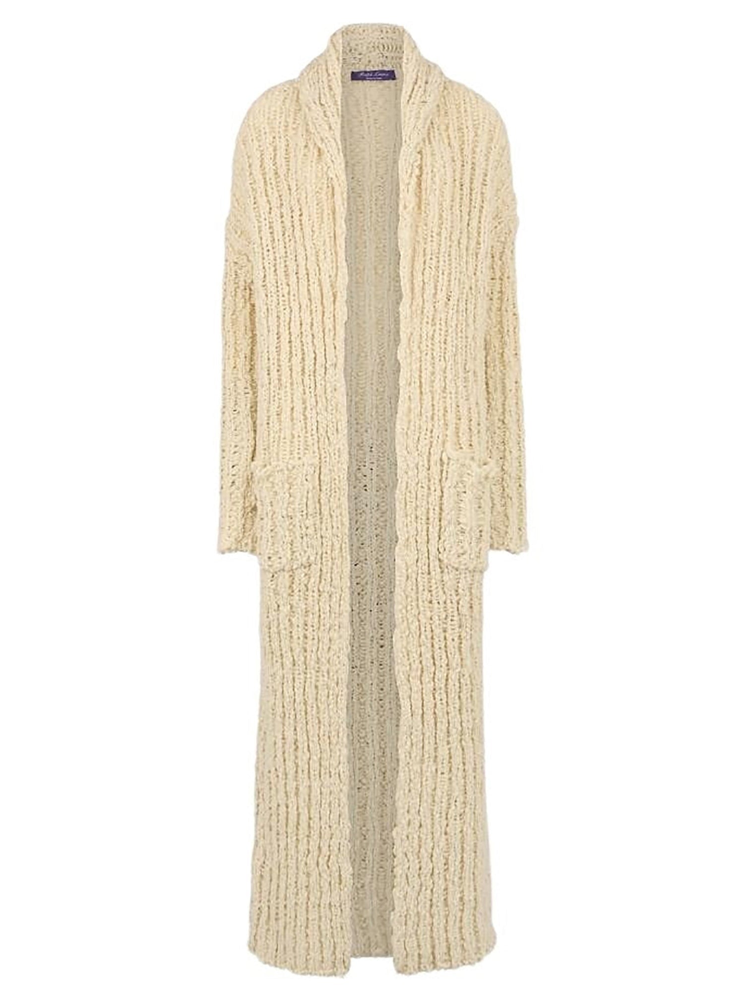 Shawl-collared cardigan in flamed wool - Classic Cream