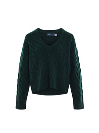 Wool and cashmere V-neck jumper - Moss Agate