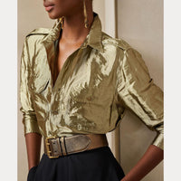 Chemise utilitaire en organza métallisé - Platine