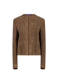 Veste frangée Christie en agneau velours - Taupe