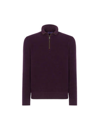 Pull demi-zippé en cachemire œil-de-perdrix - Manor Purple Multi