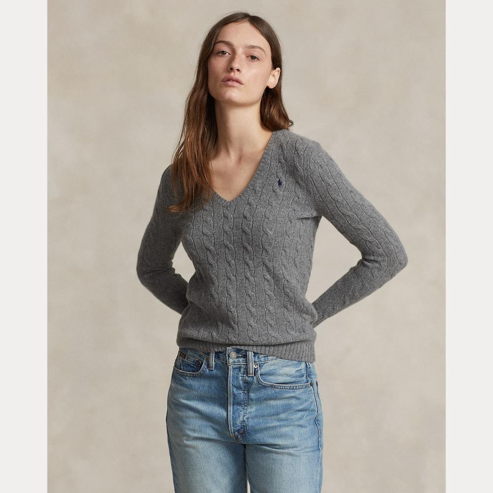 Pull col en V torsadé laine et cachemire - Battalion Grey Heather