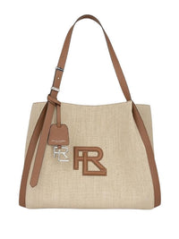 Cabas RL 888 tissé lin et bordures en cuir - Natural & Gold