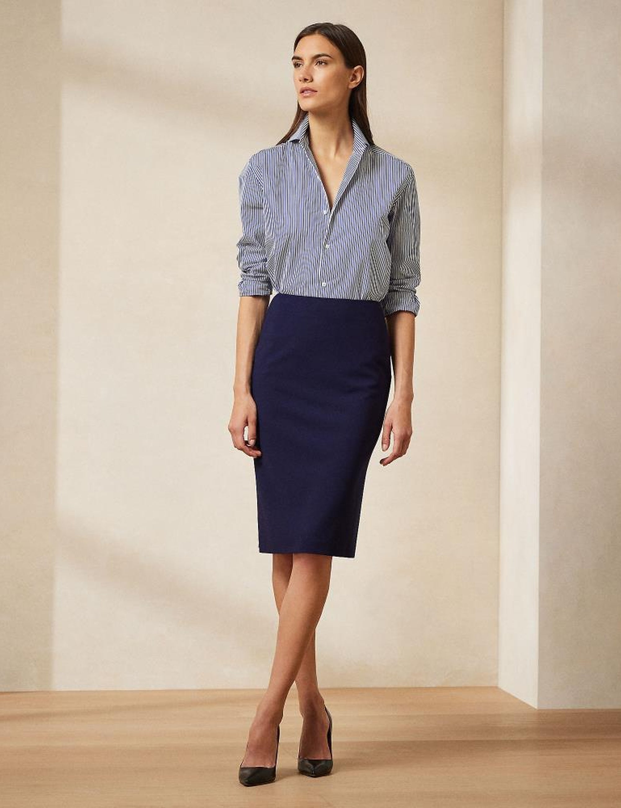 Jupe Cindy en crêpe de laine stretch - Navy
