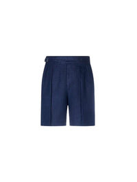 Short confectionné à la main en lin et soie mélangé - Spring Navy