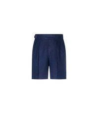 Short confectionné à la main en lin et soie mélangé - Spring Navy