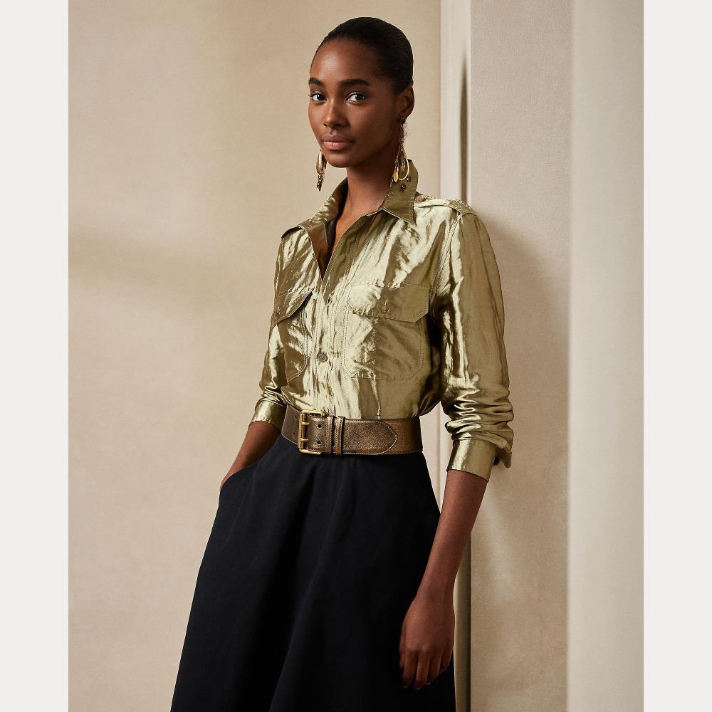 Chemise utilitaire en organza métallisé - Platine