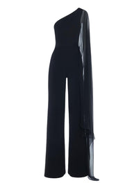 Combinaison cape asymétrique tissée - Black